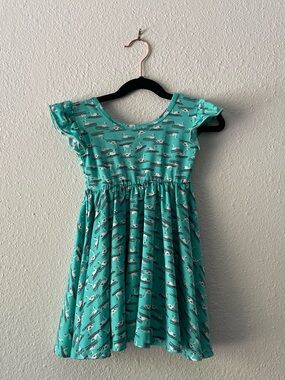 Dot Dot Smile Girls 2T Swan Print Twirl Dress Aqua Teal Flutter Sleeve